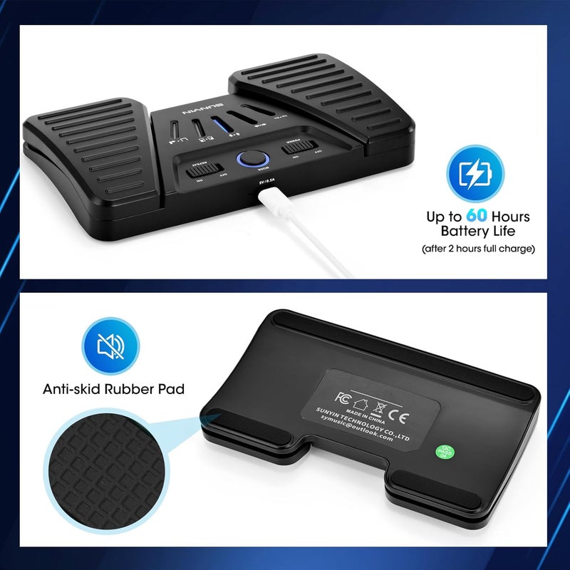 SUNYIN Wireless Page Turner Pedal Buletooth Foot Pedal Music Page Turner for Phones Ipad Tablets Phone Rechargeable Hands-Free（Black) - Image 5